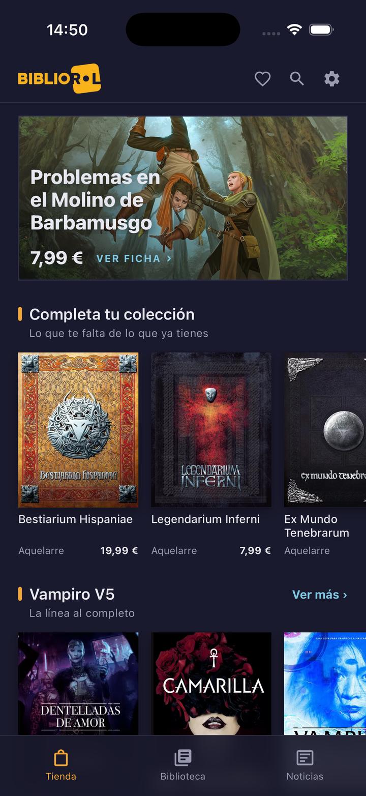 La tienda en el móvil, con los precios en euros y un título destacado