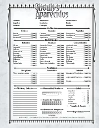 Ghouls y Aparecidos Ficha de PJ